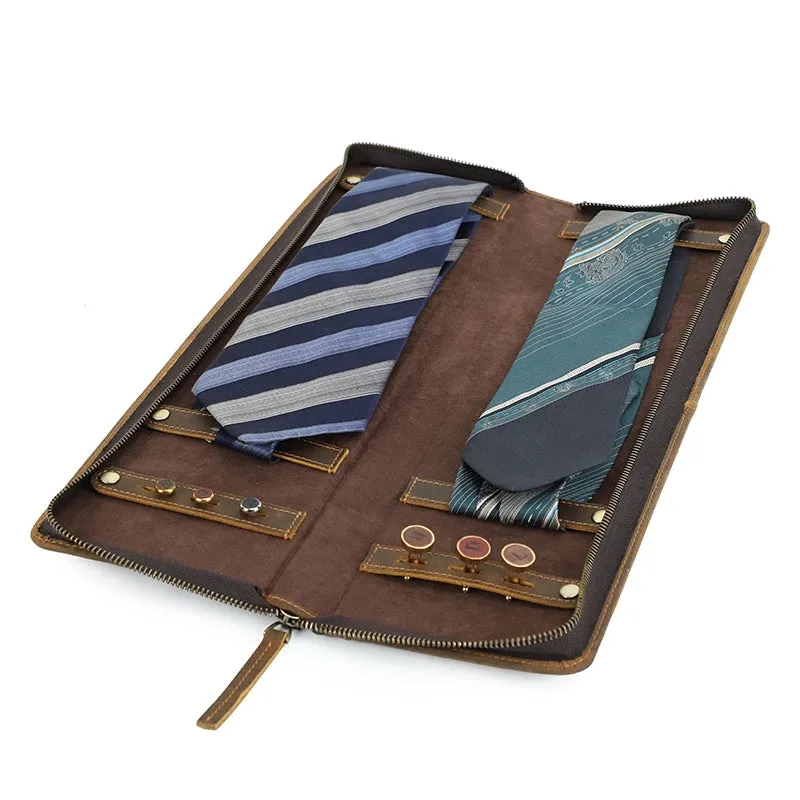 Retro Elegant Leather Travel Tie Case