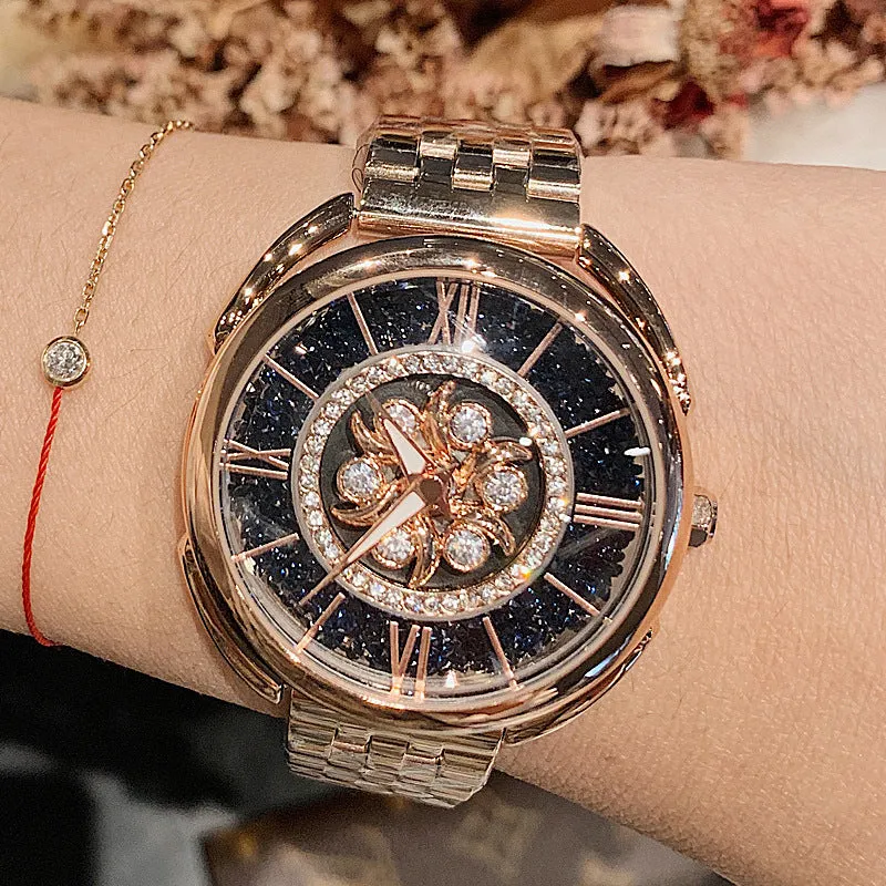 Rotatable Flower Pattern Dial Women's Watch