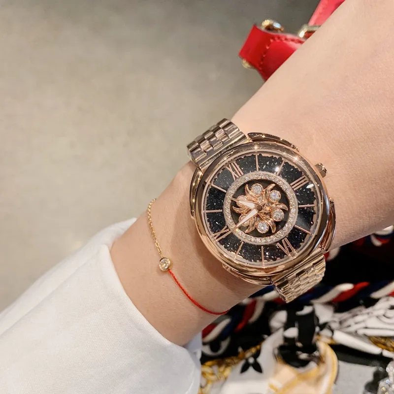 Rotatable Flower Pattern Dial Women's Watch