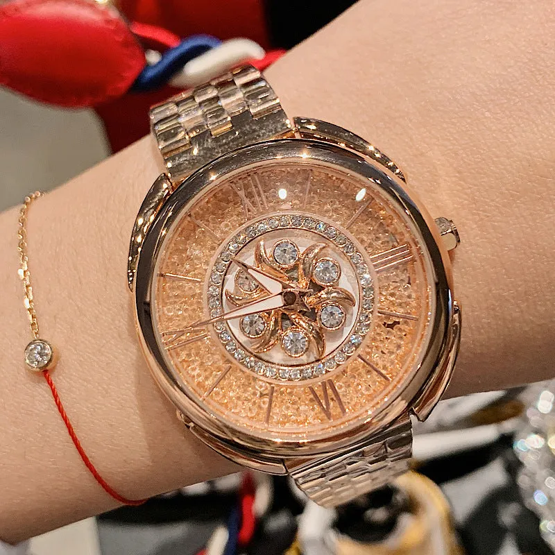 Rotatable Flower Pattern Dial Women's Watch