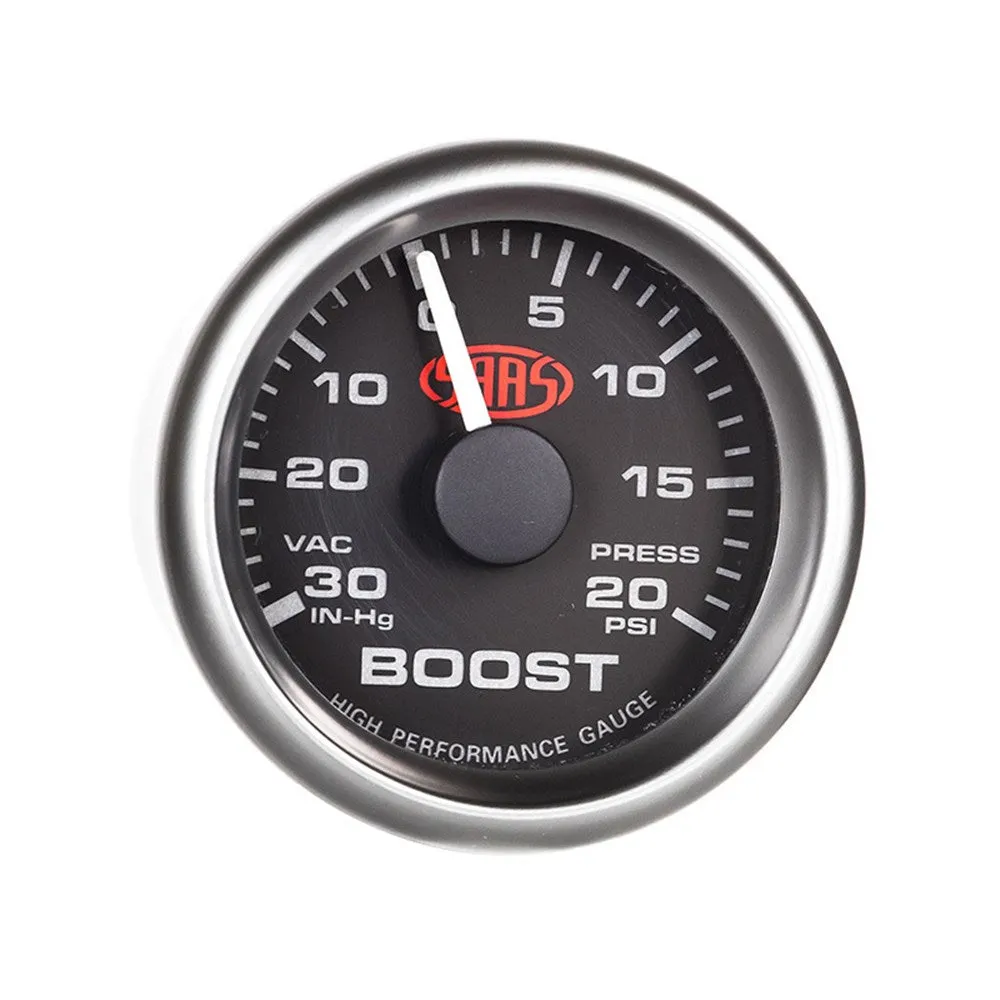 SAAS 52mm Black Muscle Series Boost Gauge (30inHg-20PSI) - SG-TB52B