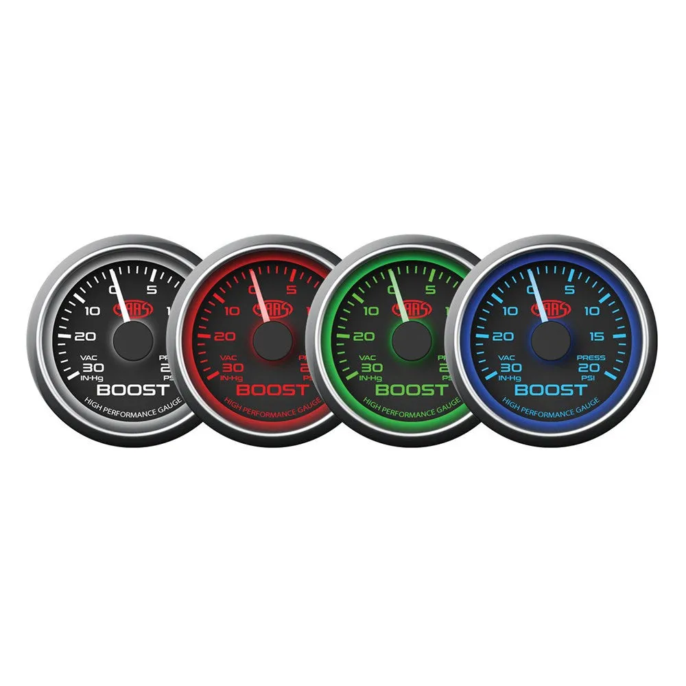 SAAS 52mm Black Muscle Series Boost Gauge (30inHg-20PSI) - SG-TB52B