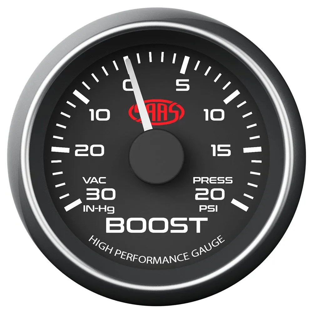 SAAS 52mm Black Muscle Series Boost Gauge (30inHg-20PSI) - SG-TB52B