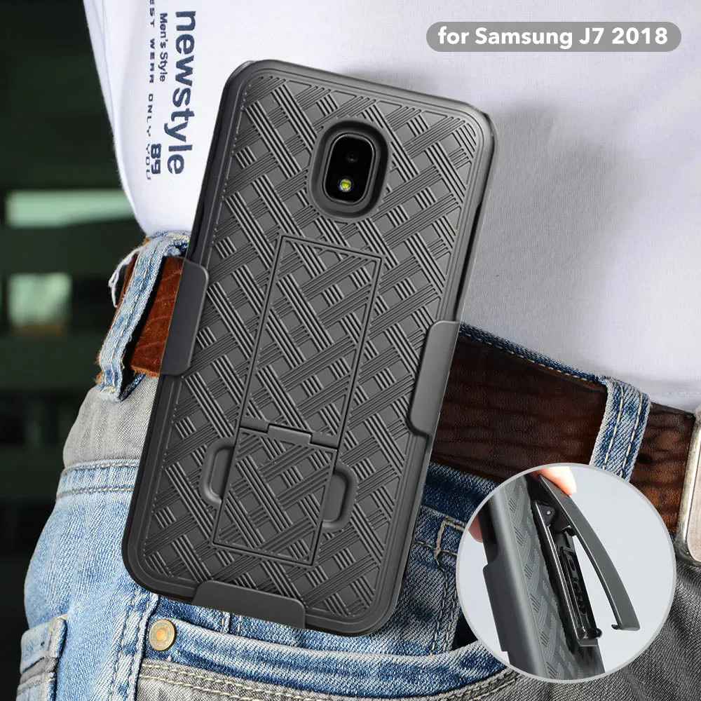 Samsung Galaxy J7 V 2nd Gen/J7 Crown/J7 Top/J7 2018/J7 Star/J7 Achieve/J7 Refine/J7 Aero/J7 Aura Case, Rugged Slim Rotating Swivel Lock Holster Shell Combo Clip Cover For Galaxy J7 (2018)