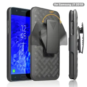 Samsung Galaxy J7 V 2nd Gen/J7 Crown/J7 Top/J7 2018/J7 Star/J7 Achieve/J7 Refine/J7 Aero/J7 Aura Case, Rugged Slim Rotating Swivel Lock Holster Shell Combo Clip Cover For Galaxy J7 (2018)