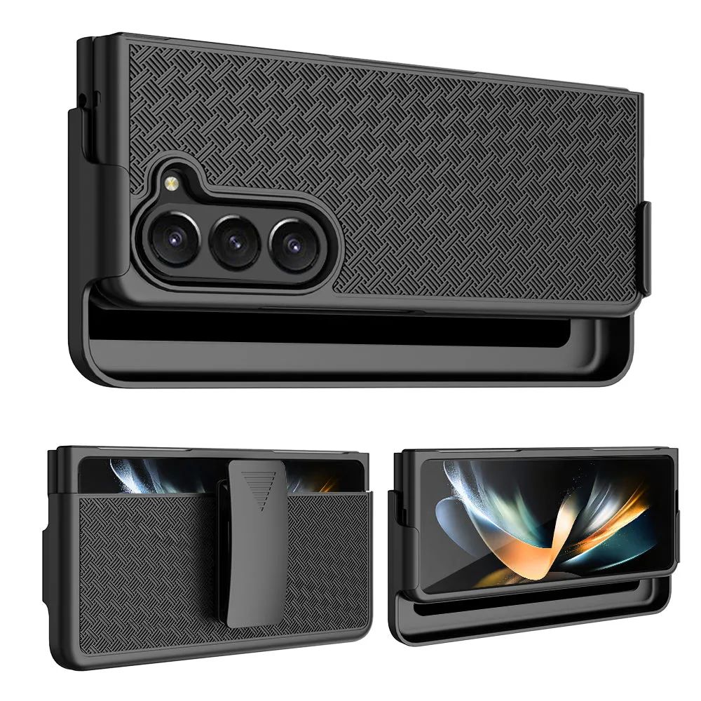 Samsung Galaxy Z Fold5 Case, Rugged Slim Rotating Swivel Lock Holster Shell Combo Clip Cover - Black