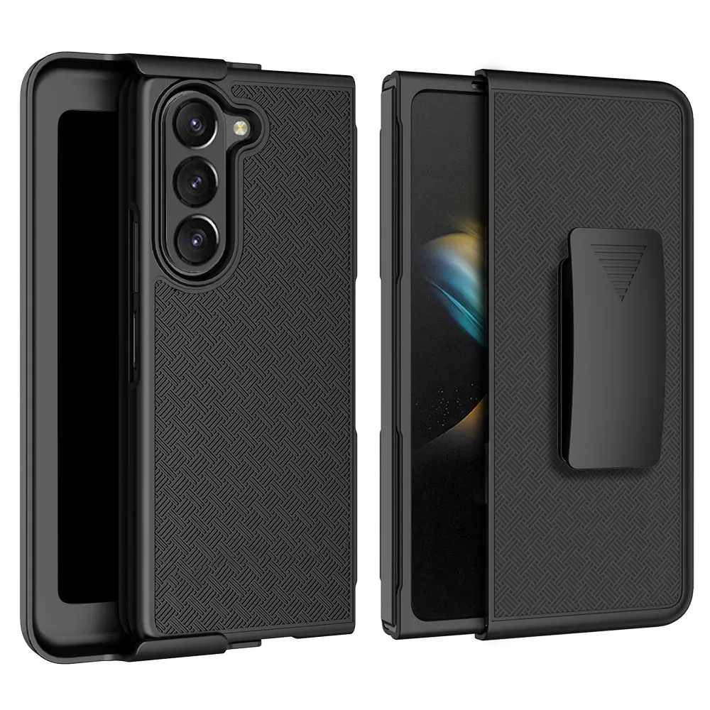 Samsung Galaxy Z Fold5 Case, Rugged Slim Rotating Swivel Lock Holster Shell Combo Clip Cover - Black