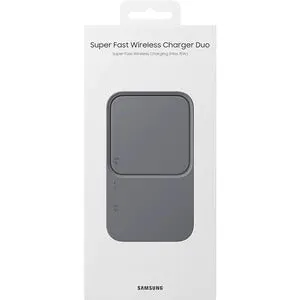 Samsung Super Fast Wireless Charger Duo (with Adapter and Cable) - 15 W - 9 V Input - Dark Grey