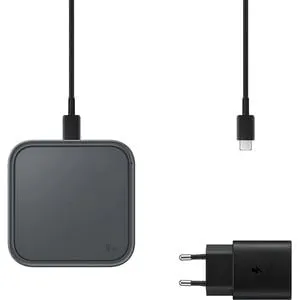 Samsung Super Fast Wireless Charger Duo (with Adapter and Cable) - 15 W - 9 V Input - Dark Grey