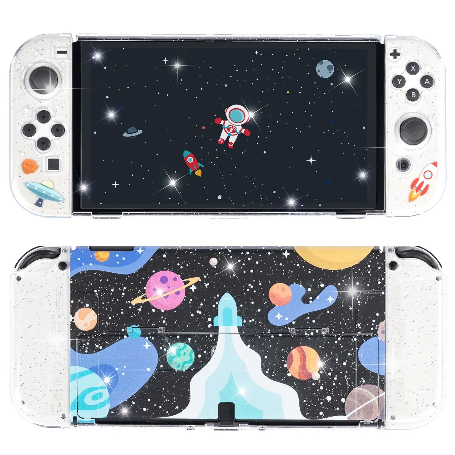 Spaceship Glitter Switch OLED Case - Planet Space Clear