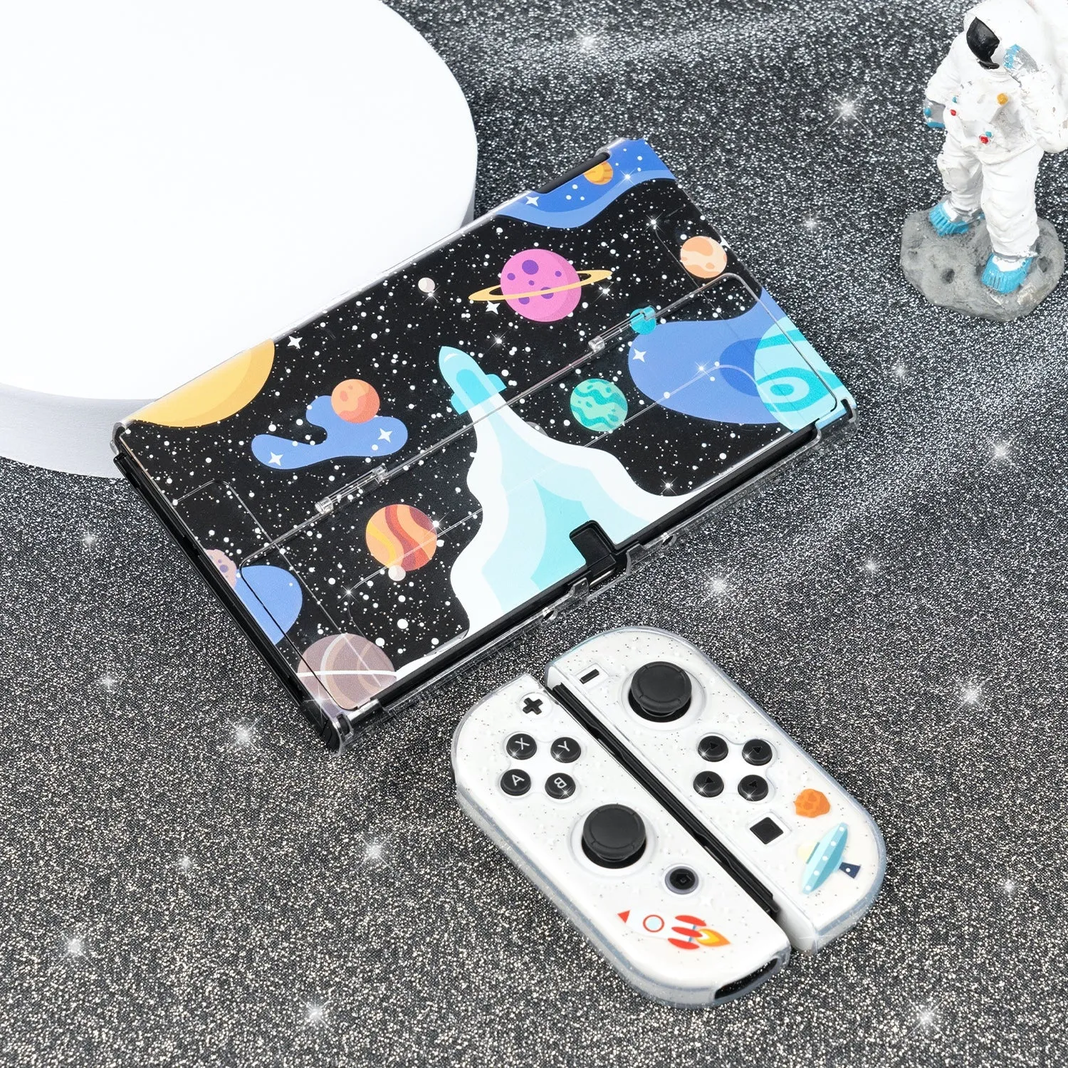 Spaceship Glitter Switch OLED Case - Planet Space Clear