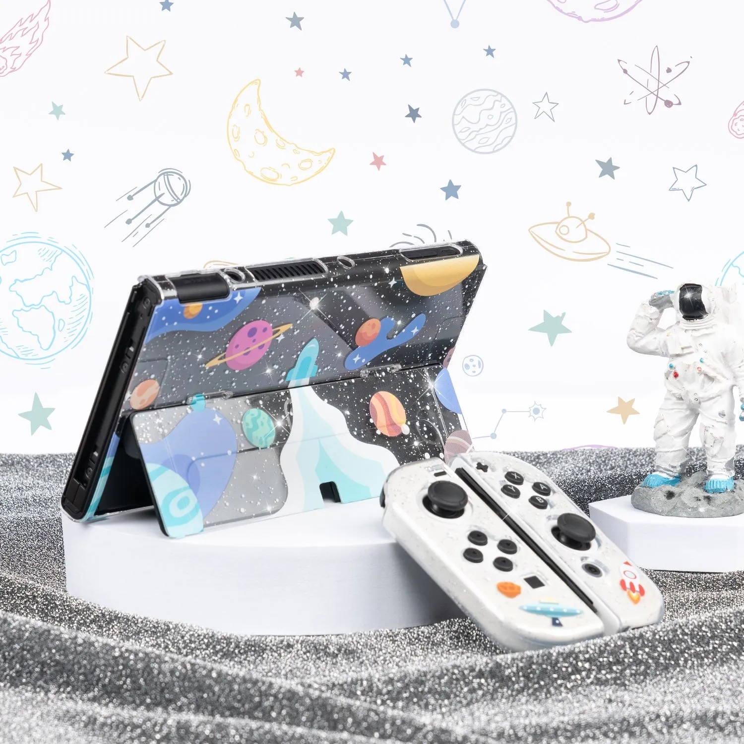 Spaceship Glitter Switch OLED Case - Planet Space Clear