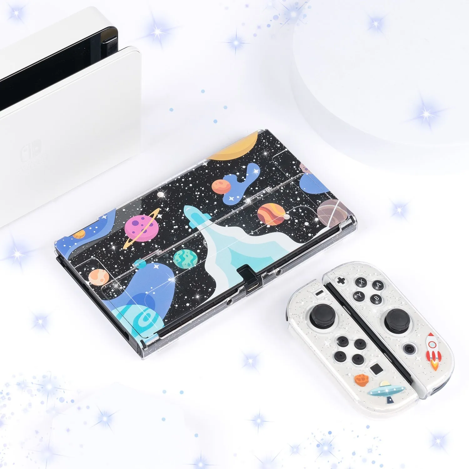 Spaceship Glitter Switch OLED Case - Planet Space Clear