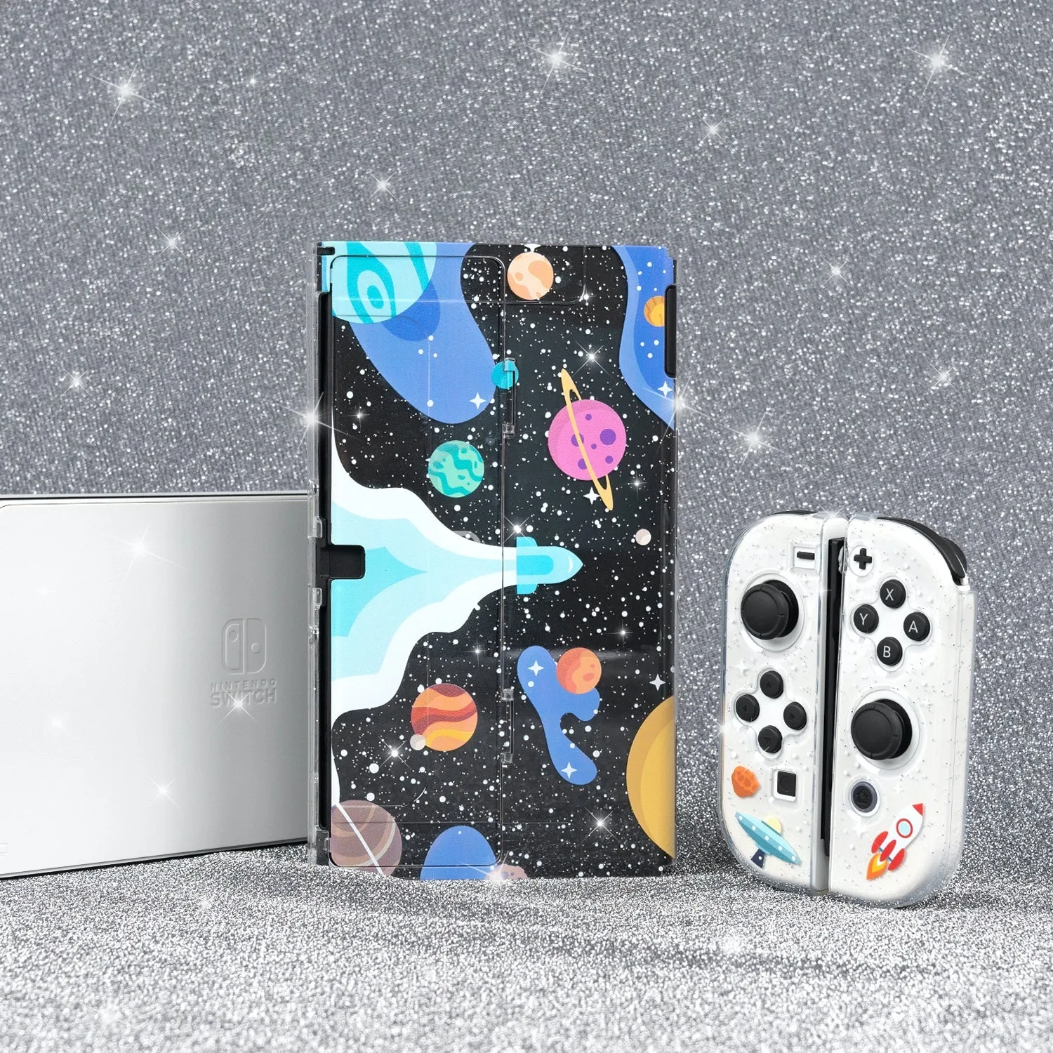 Spaceship Glitter Switch OLED Case - Planet Space Clear