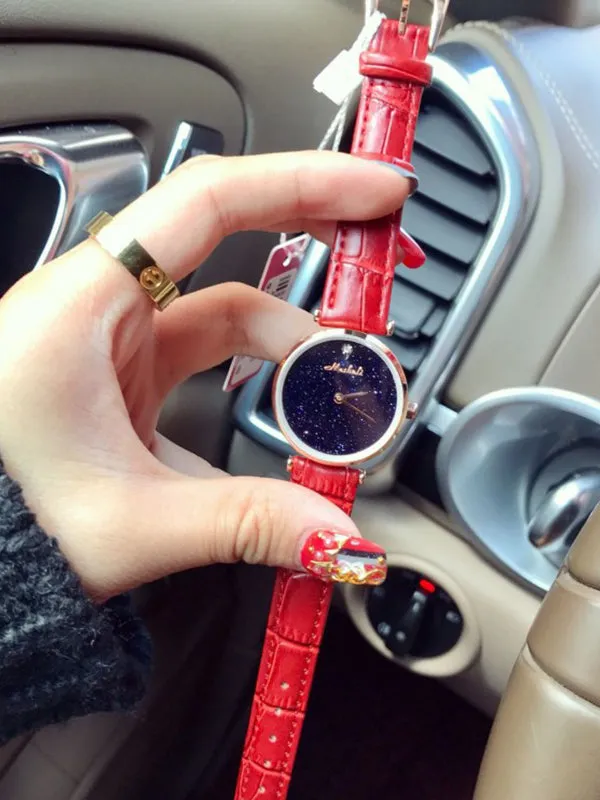 Starry Sky Leather Belt Women's Watch