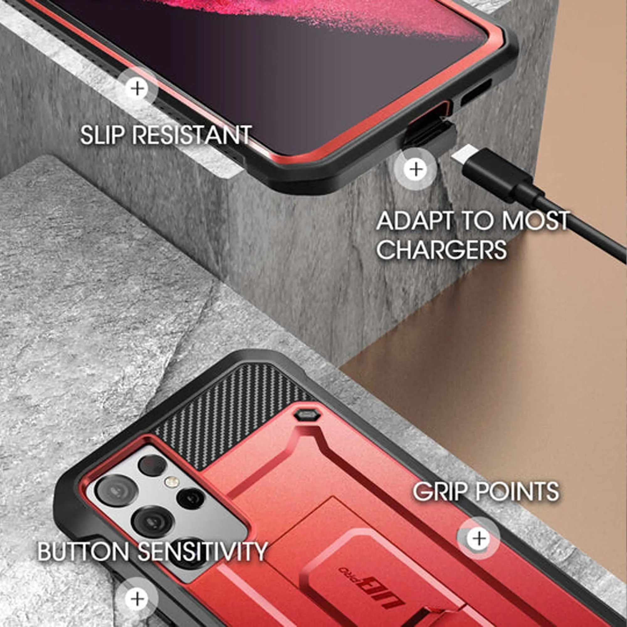 Supcase Unicorn Beetle Pro Rugged Case for Samsung Galaxy S21 Plus - Metallic Red (Barcode: 843439135963 )