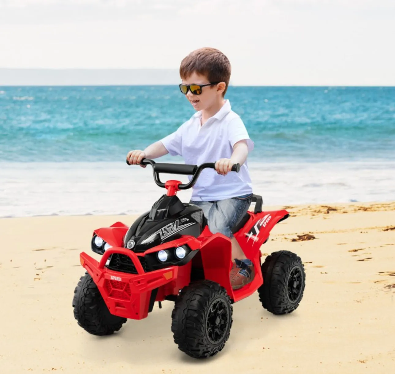 Super Fun 2025 Kids 12V Ride On Car, ATV 1 Seater | Ages 3-8 | Horn | Lights | Music | 4 Wheeler | Upgraded 4 Wheeler