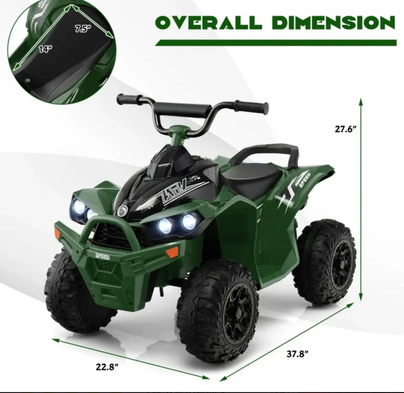 Super Fun 2025 Kids 12V Ride On Car, ATV 1 Seater | Ages 3-8 | Horn | Lights | Music | 4 Wheeler | Upgraded 4 Wheeler