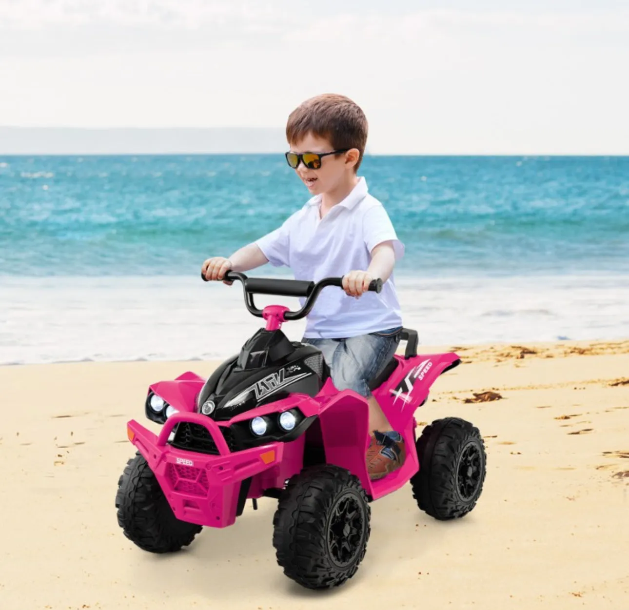 Super Fun 2025 Kids 12V Ride On Car, ATV 1 Seater | Ages 3-8 | Horn | Lights | Music | 4 Wheeler | Upgraded 4 Wheeler