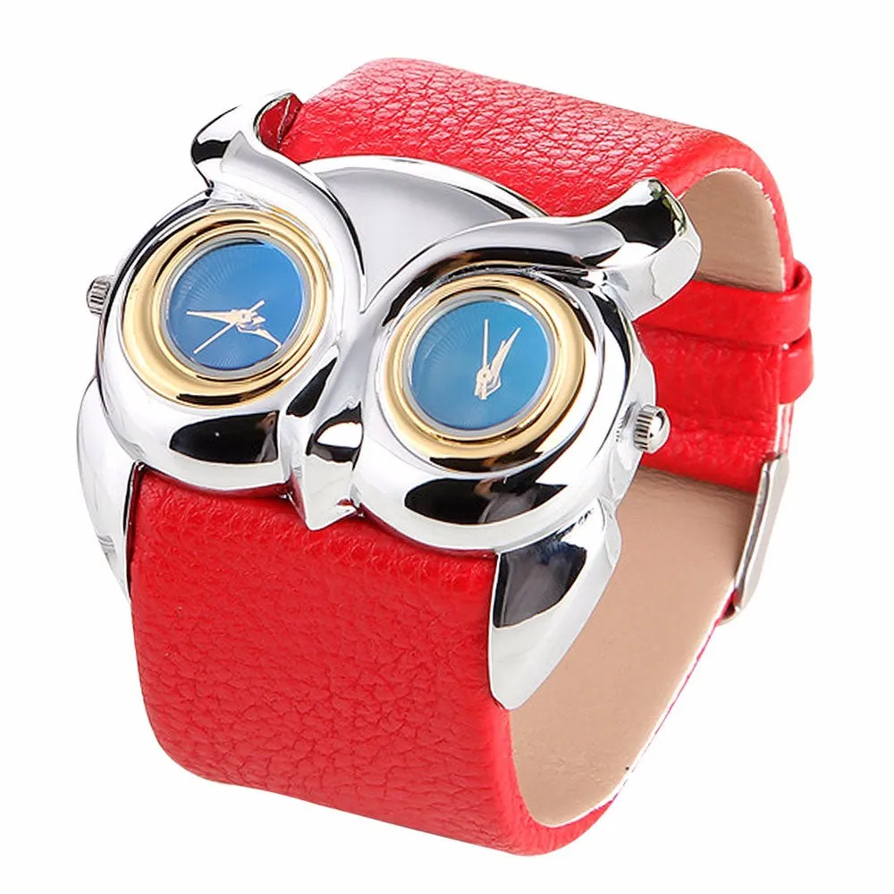 Superior PU Leather Owl Double Dual Dial 30M Waterproof Sport Wrist Watch