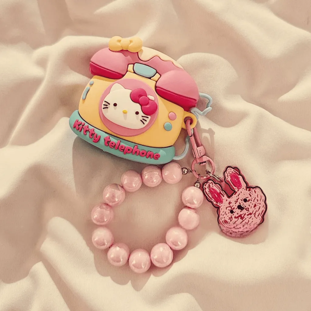 Telephone Kitty AirPods Earphone Case With Chain