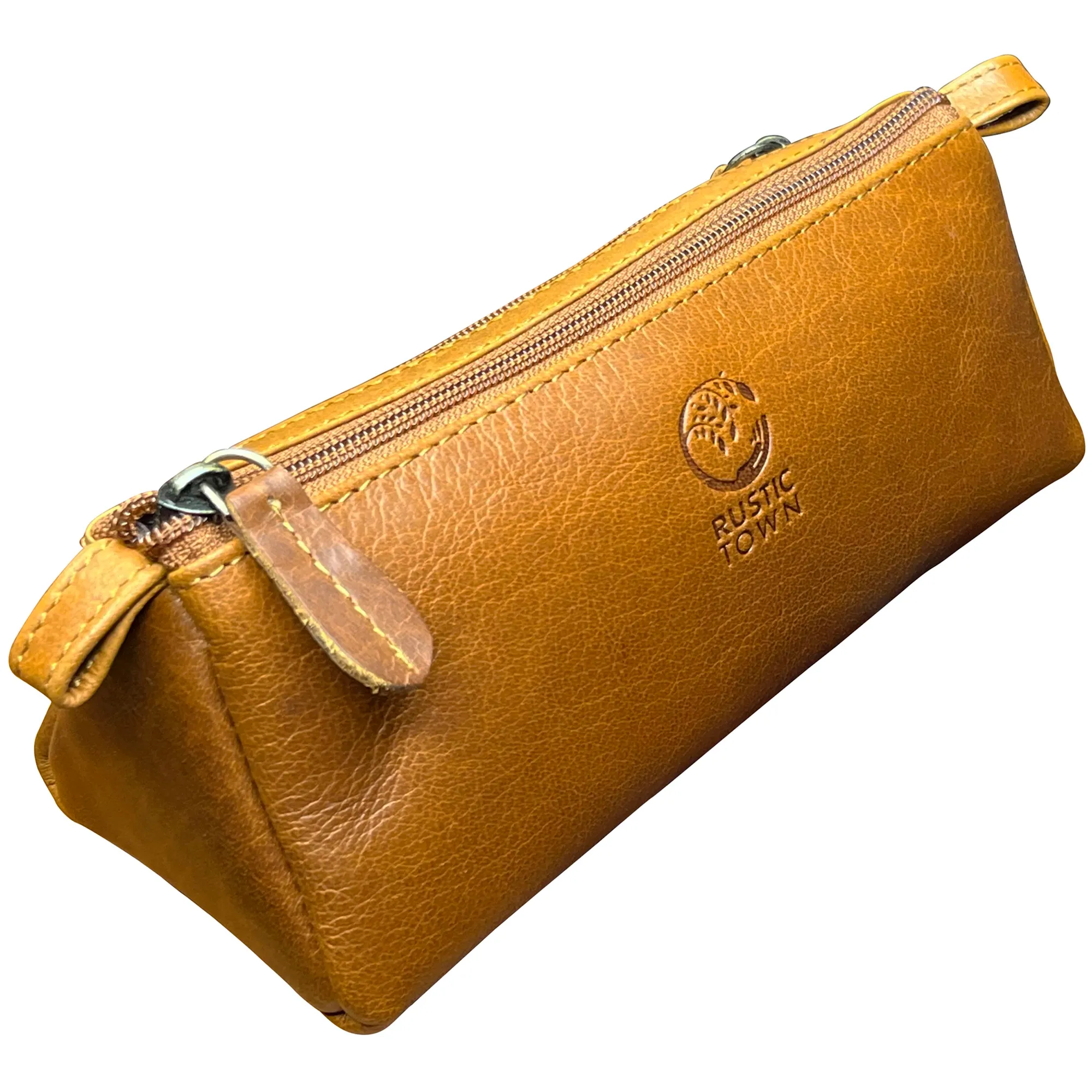 Tom Leather Pencil Case - Zippered Pen Pouch (Cognac)