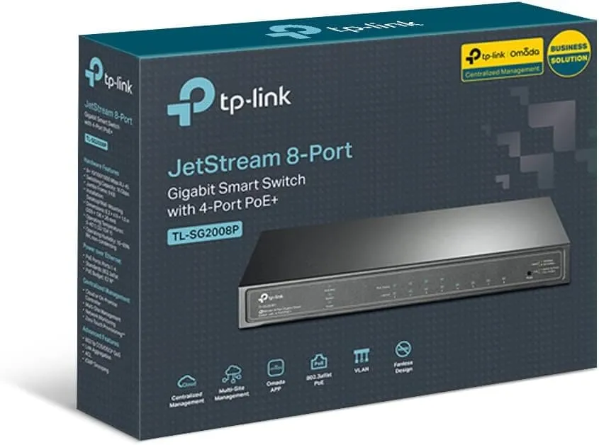 TP-Link JetStream 8-Port Gigabit Smart Switch with 4-Port PoE , Integrated into Omada SDN, L2/L3/L4 QoS and IGMP snooping (SG2008P)