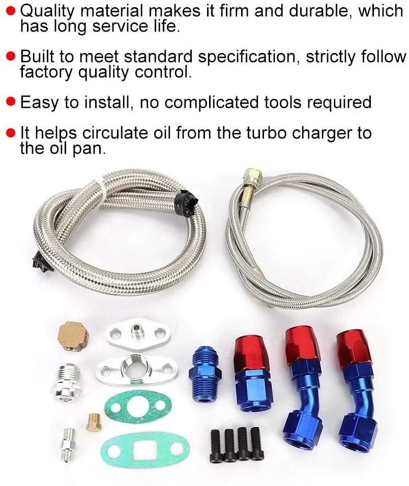 Turbo Charger Oil Drain Return Line Oil Feed Complete Kit Fit for T3 T4 GT35 T70 T66