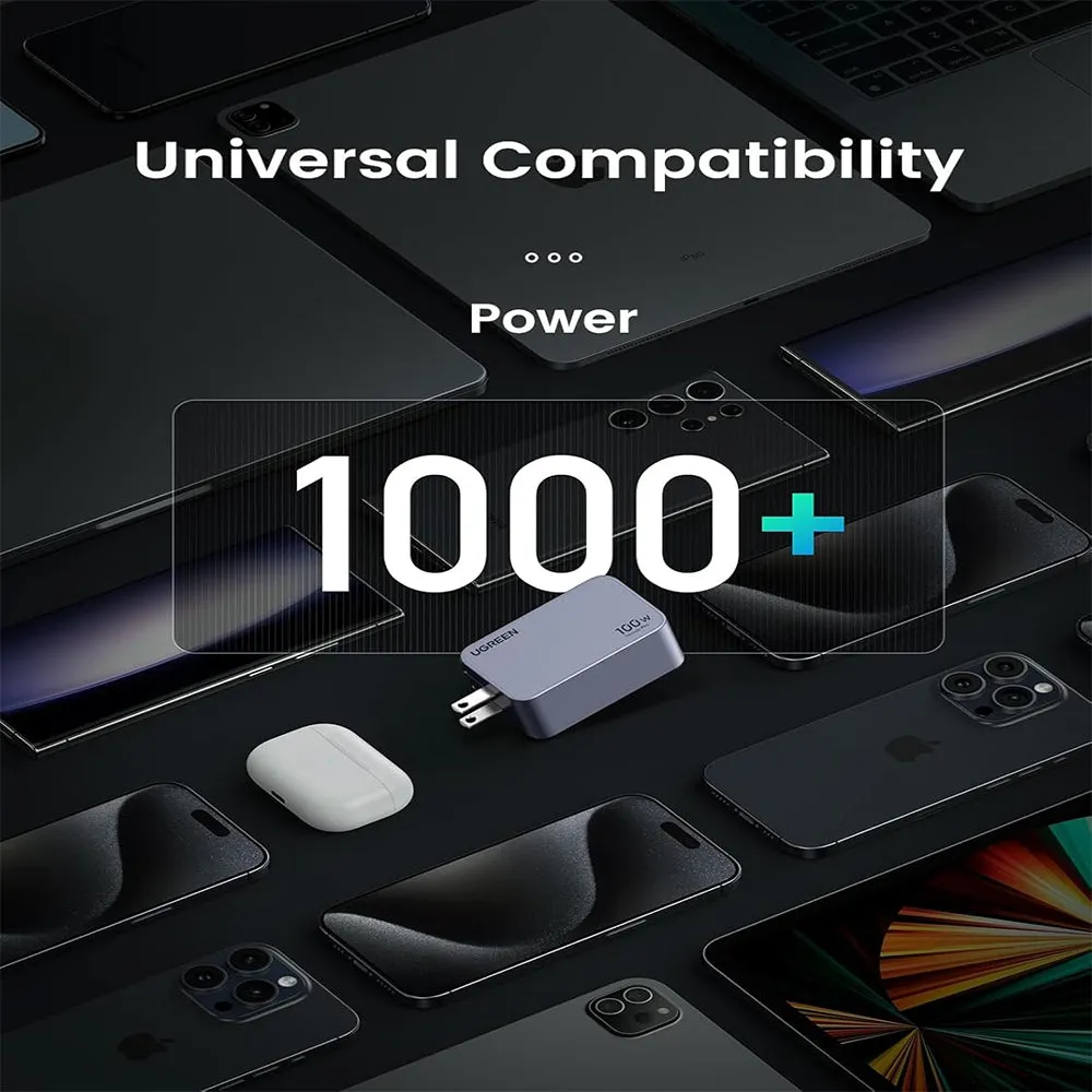 UGREEN Nexode Pro 100W 3-Port GaN Fast Charger with PD 100W USB Type-C Charging Cable for Smartphones, Tablets, Computer Laptops, Earbuds, iPhone 16/15, iPad Pro/Air, MacBook