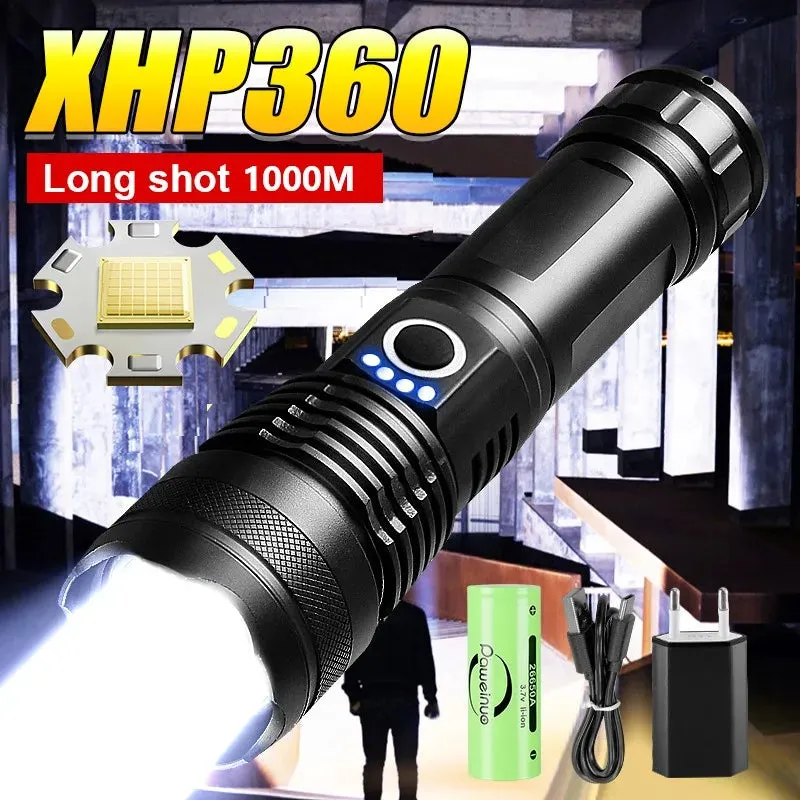 Ultra Powerful Flashlight XHP360 High Power Torch Light XHP50.2 Type C Rechargeable LED Flashlights Tactical Lantern For Camping