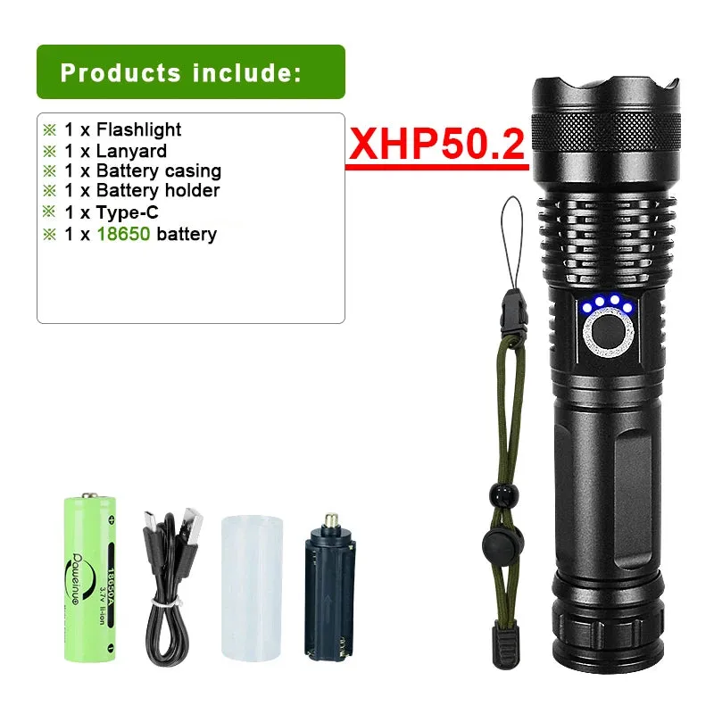 Ultra Powerful Flashlight XHP360 High Power Torch Light XHP50.2 Type C Rechargeable LED Flashlights Tactical Lantern For Camping