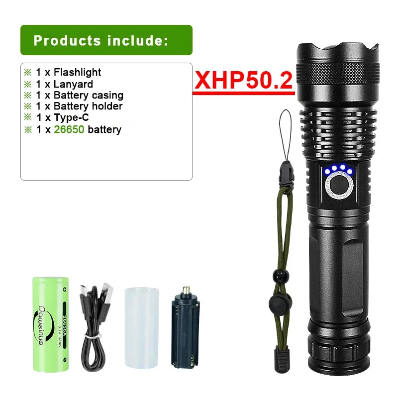 Ultra Powerful Flashlight XHP360 High Power Torch Light XHP50.2 Type C Rechargeable LED Flashlights Tactical Lantern For Camping