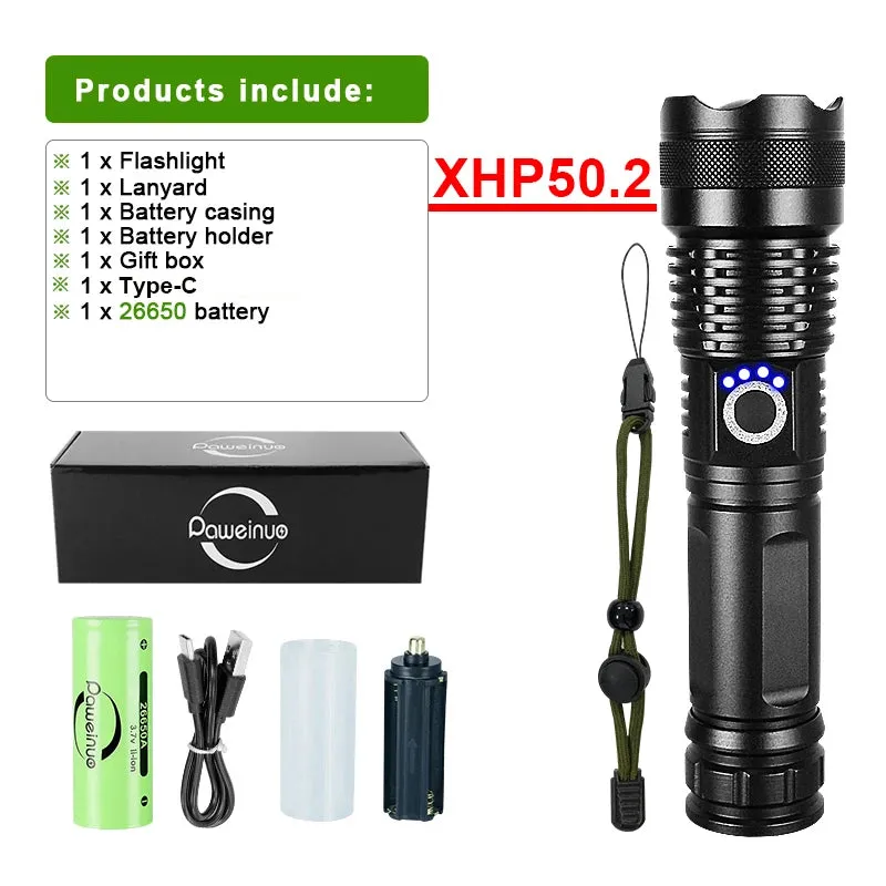 Ultra Powerful Flashlight XHP360 High Power Torch Light XHP50.2 Type C Rechargeable LED Flashlights Tactical Lantern For Camping