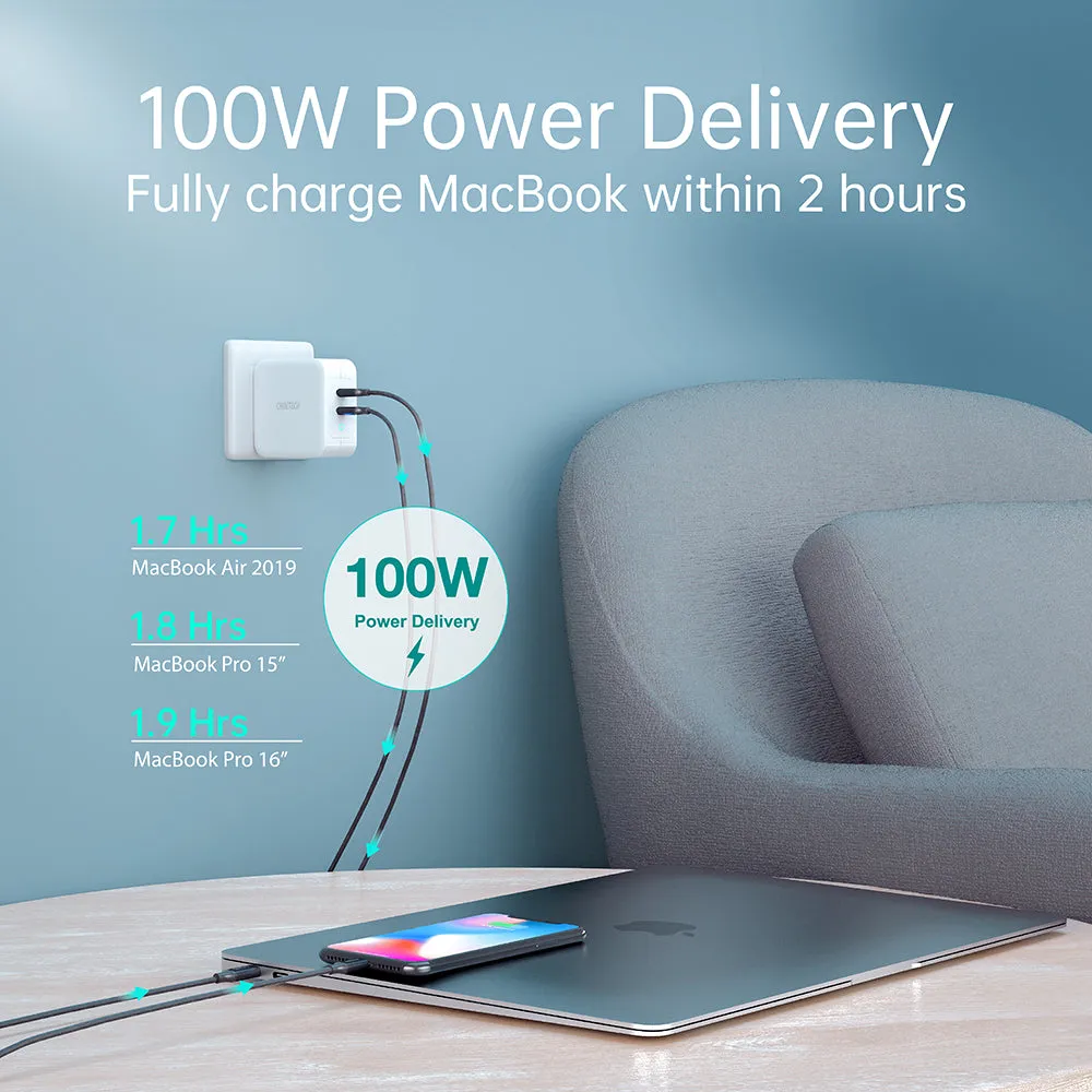 USB C Charger PD 100W GaN Dual USB Type C Charger for MacBook