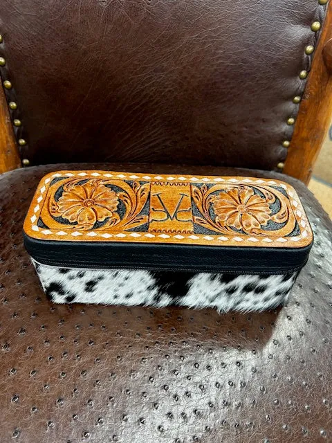 Vintage Cowgirl Black Tooled Leather/Cowhide Mini Plus