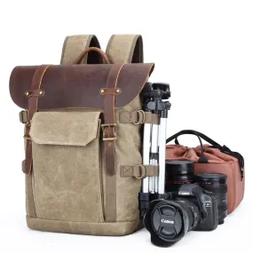 Vintage Waxed Canvas Leather SLR Camera Backpack 3033