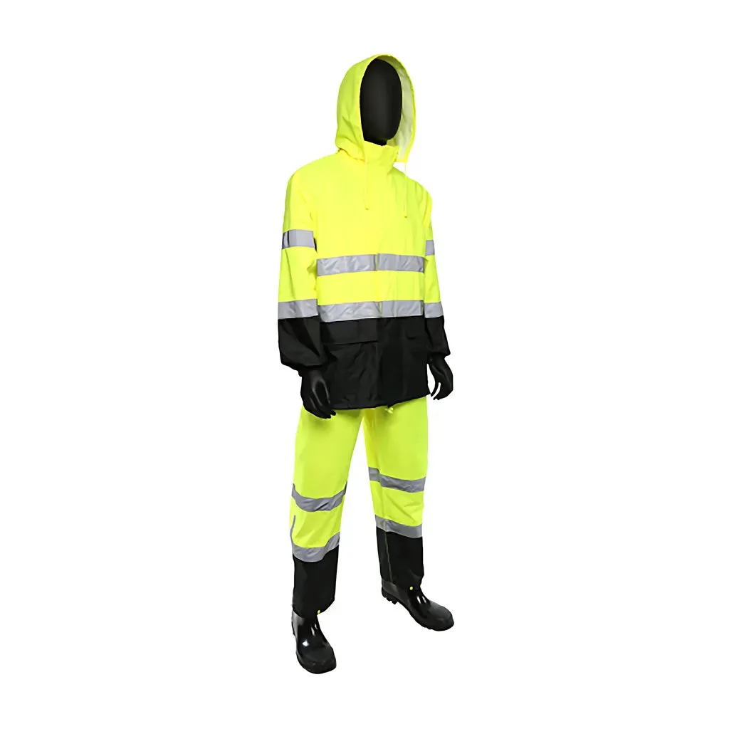 West Chester 4530SE/3XL ANSI Type R Class 3 FR Treated Two-Piece Rain Suit with Black Bottom