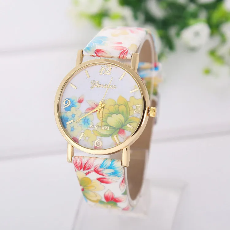 Women Watch Fashion Casual Colorful Flower Quartz Watch Ladies Geneva Watch Women Trendy Wristwatch Relogio Feminino Clock