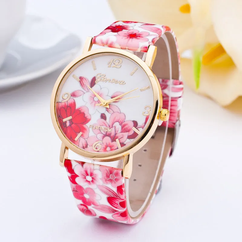 Women Watch Fashion Casual Colorful Flower Quartz Watch Ladies Geneva Watch Women Trendy Wristwatch Relogio Feminino Clock