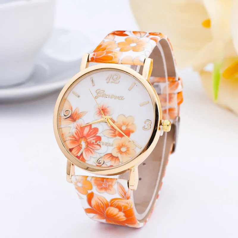 Women Watch Fashion Casual Colorful Flower Quartz Watch Ladies Geneva Watch Women Trendy Wristwatch Relogio Feminino Clock