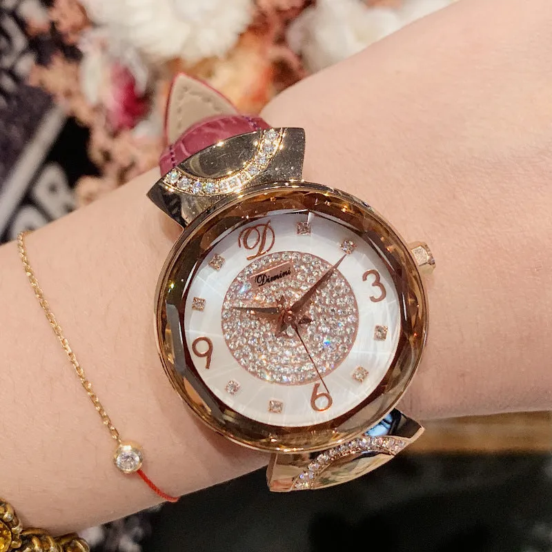 Women's Watch Rhinestone Shell Dial leather strap fashion quartz watch