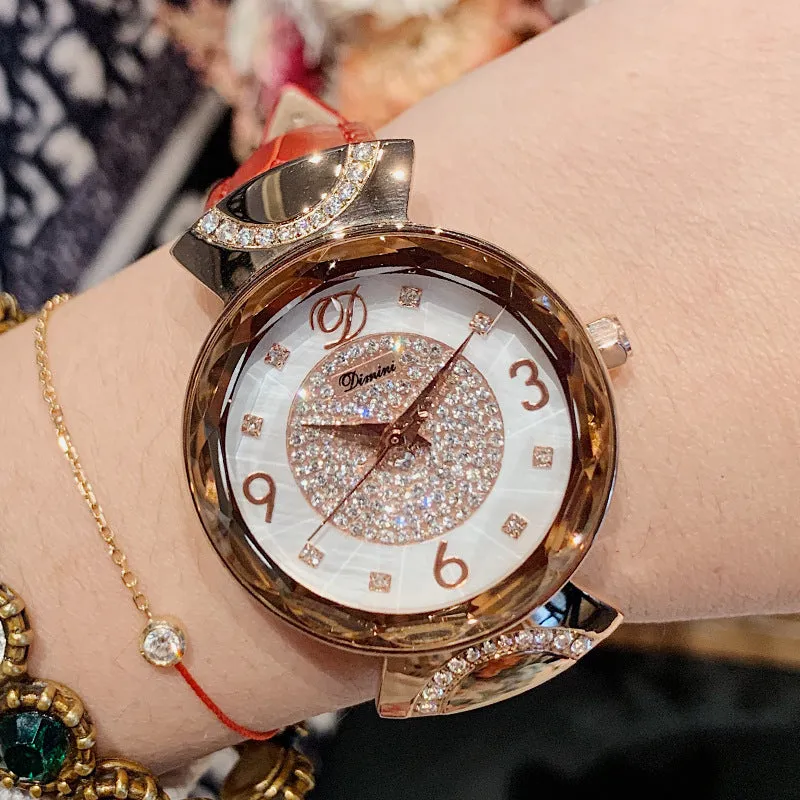 Women's Watch Rhinestone Shell Dial leather strap fashion quartz watch