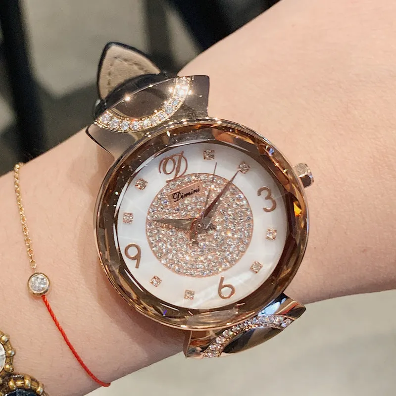 Women's Watch Rhinestone Shell Dial leather strap fashion quartz watch