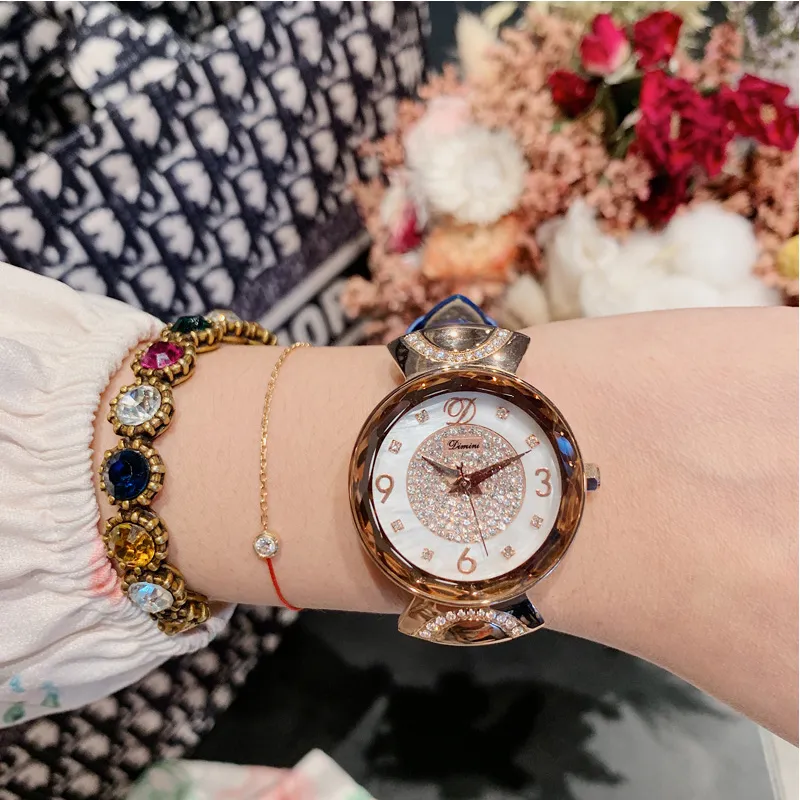 Women's Watch Rhinestone Shell Dial leather strap fashion quartz watch