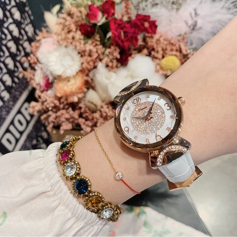 Women's Watch Rhinestone Shell Dial leather strap fashion quartz watch