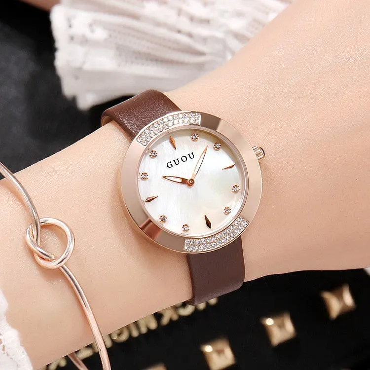 Women's Watch Round Dial Ultra-thin leather Strap simple watch