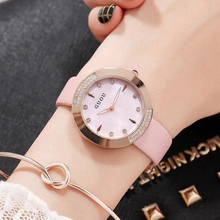 Women's Watch Round Dial Ultra-thin leather Strap simple watch