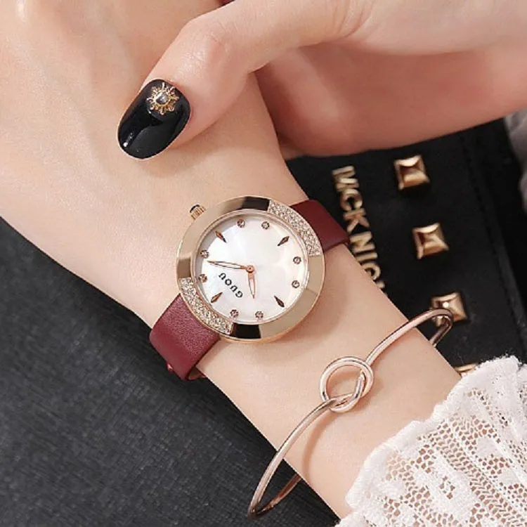 Women's Watch Round Dial Ultra-thin leather Strap simple watch