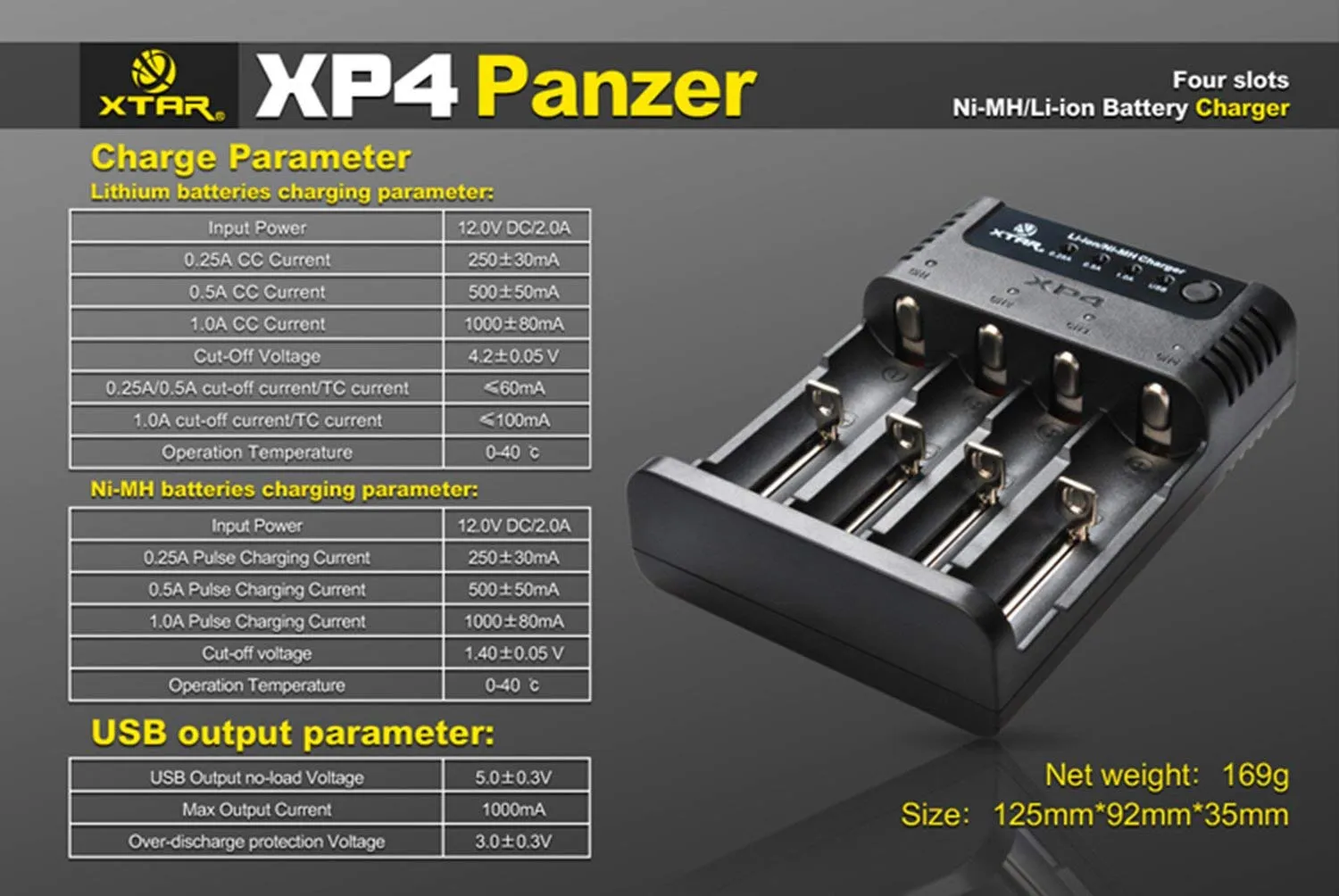 Xtar XP4 Panzer Ni-MH/Li-ion Battery Charger