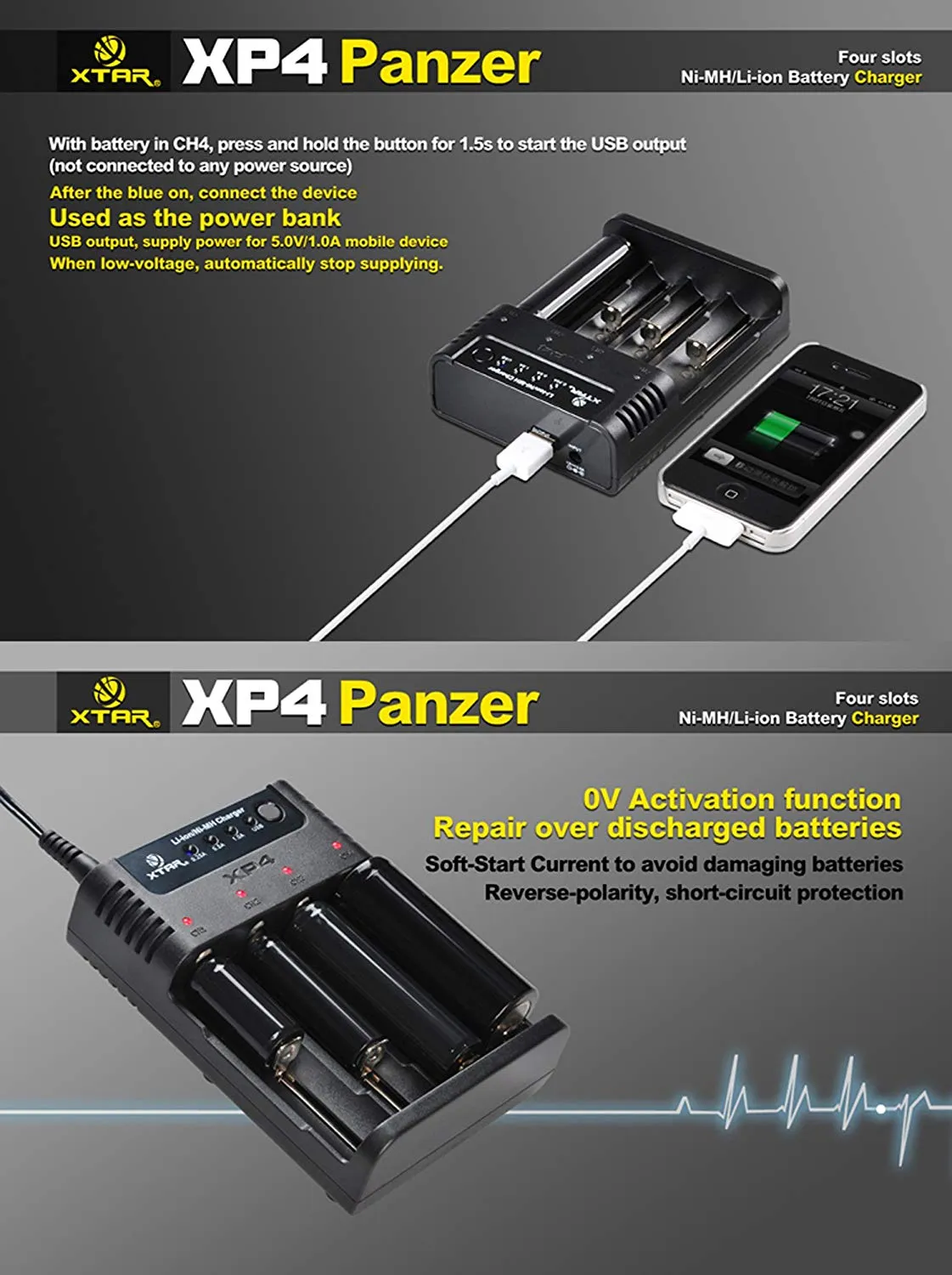 Xtar XP4 Panzer Ni-MH/Li-ion Battery Charger